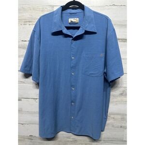 Huk Button Down Shirt Men XXL Blue Short Sleeve Stretch Fishing EUC